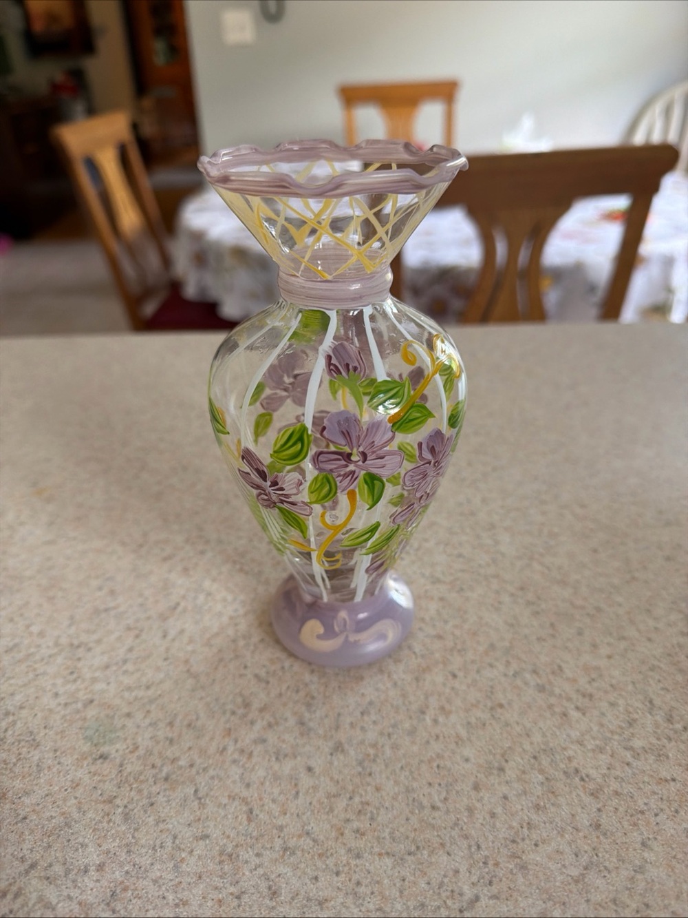 Hand-Painted Purple Floral Glass Vase - Elegant Home Accent 6.5 in Tracy Porter